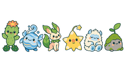 Fototapeta premium Cute fantasy character set with plants and a smiling star