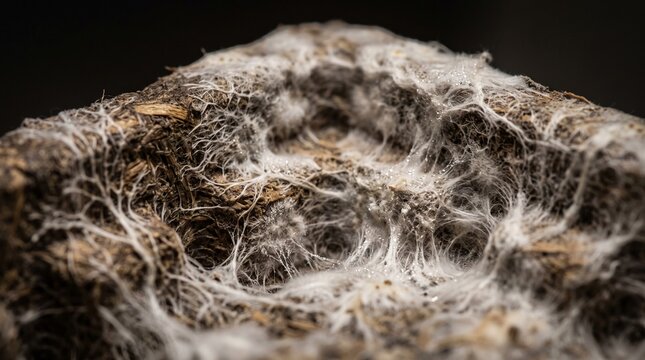 Close-up of Mycelium Growth on Organic Substrate