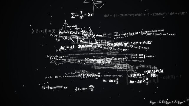Cinematic flythrough of complex physics and mathematics formulas. 4K Video