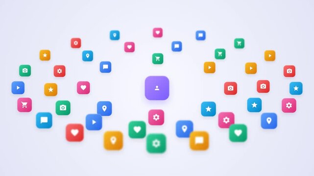 Premium seamless looping Horizontal background featuring a centralized digital network concept. A large, elegant User/Avatar icon acts as the focal point.