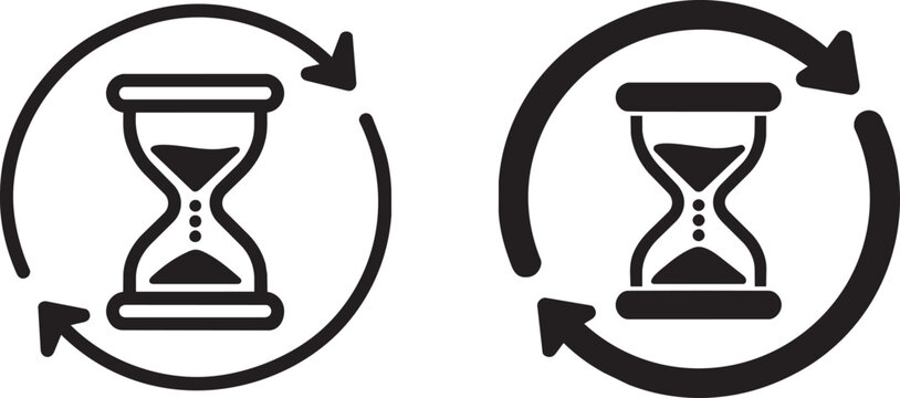 hourglass with rotating arrows time management and processing icons set vector illustration