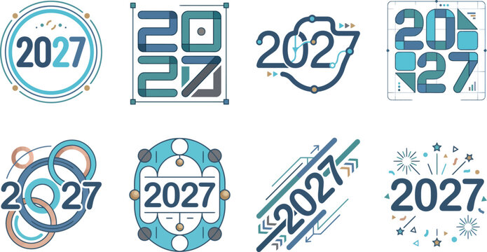 Creative 2027 New Year Typography Collection with Modern Number Designs