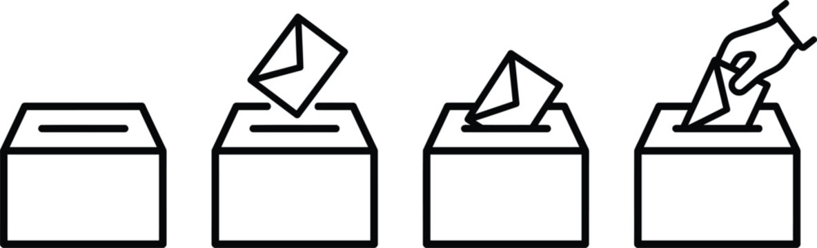 Ballot box icons with hand inserting voting paper for election democracy poll referendum political choice concept vector illustration