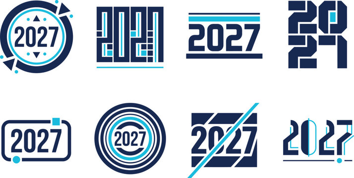 Modern 2027 New Year Typography Number Collection in Geometric Styles