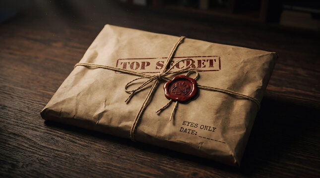 Top secret classified document wrapped in brown paper with wax