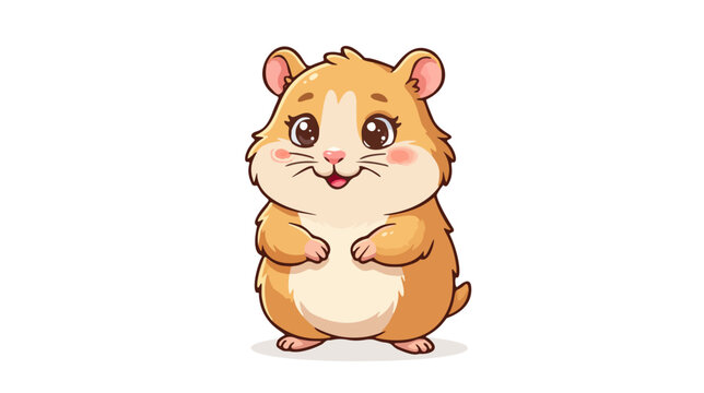 Cute commercial vector illustration of an adorable friendly hamster character with fluffy golden-brown fur and rounded cheeks, isolated on a pure white background.