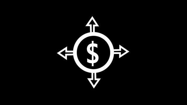 Cost reduction icon. Dollar Down Icon. dollar decrease icon. Money symbol with arrow stretching rising drop fall down.