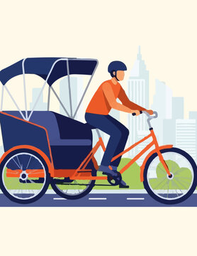 Man riding pedicab with austin skyline background illustration