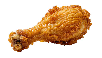 Golden crispy fried chicken drumstick with textured batter, isolated on transparent background © Emilia