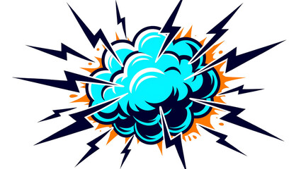 Explosion comic book style with blue cloud and lightning bolts, isolated on transparent background © Emilia