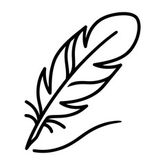 Simple black and white feather line icon element isolated on white background © admds