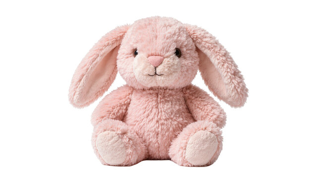 Fluffy pink plush bunny rabbit toy, isolated on transparent background