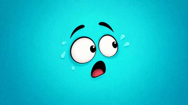 Scared Cartoon Face with Wide Eyes on Turquoise Background