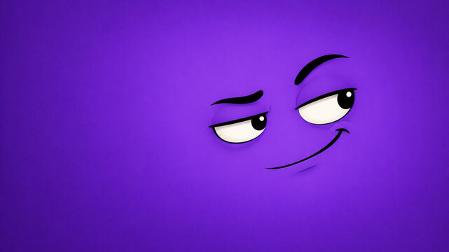 Mischievous Cartoon Face with Sly Smile on Purple Background