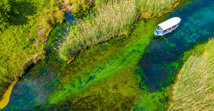 Turkey Akyaka Azmak River, Travel concept photo, landscape view from above with drone