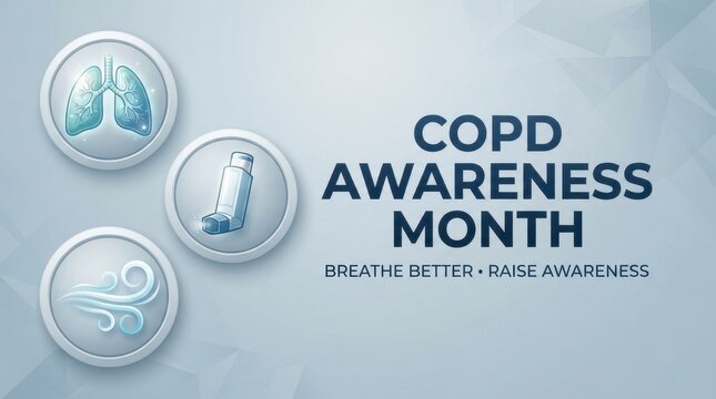 COPD Awareness Month infographic with lungs and exercise icons