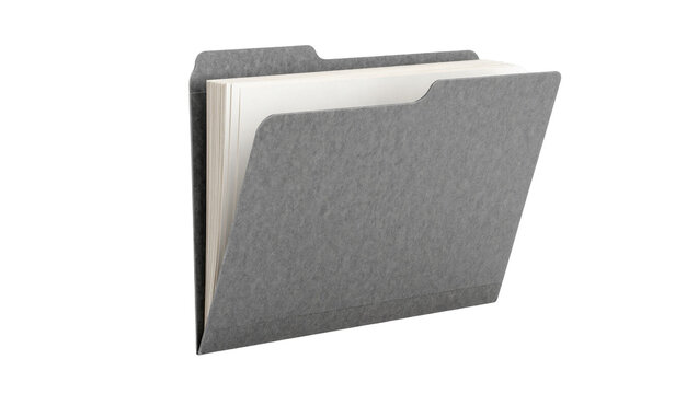 Gray felt folder with many white paper sheets, isolated on transparent background