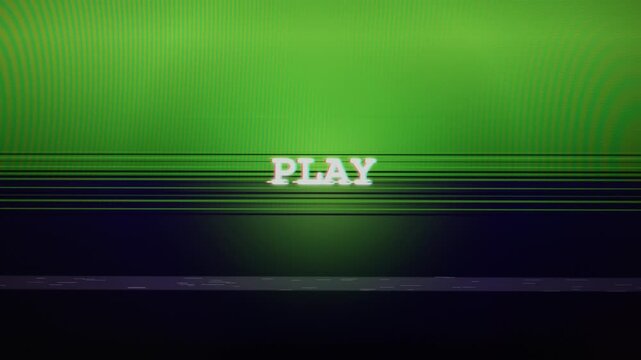 Luminous Play lettering appears centered on a distorted screen filled with interference. Horizontal static bars, pixel jitter, and green phosphorescent glow create a retro media look.