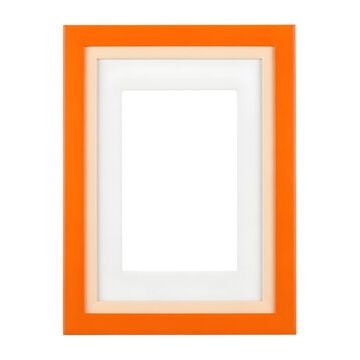 Minimalist orange picture frame with white matte border