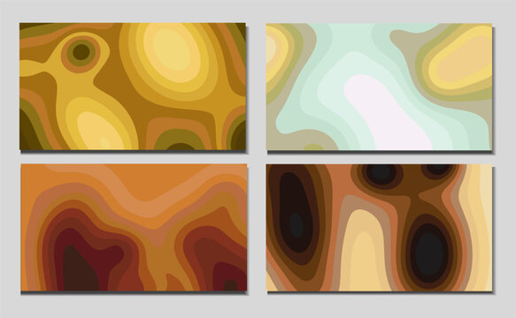Set of four organic contour backgrounds in coffee, caramel and cream tones, ideal for cafe menus, coffee shop branding, bakery packaging, posters and warm editorial designs.