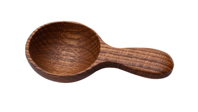 Small wooden scoop with visible grain texture, isolated on transparent background
