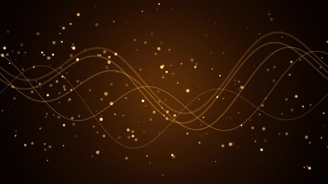 Elegant Golden Wave Lines Motion Background with Floating Glowing Particles and Smooth Fluid Animatio