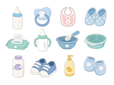 Baby Care Essentials Cute Pastel Vector Set