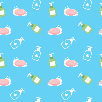 Cute Hygiene Pattern with Soap and Dispenser Illustrations