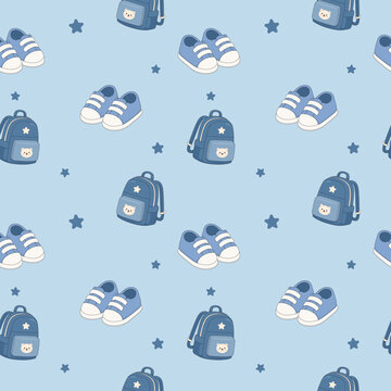 Cute Kids School Pattern with Shoes and Backpacks