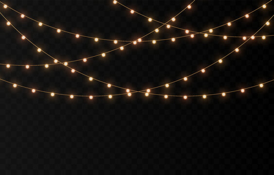 Vector Christmas lights. Christmas garland PNG. Christmas light PNG. Christmas decoration, LED lamps.