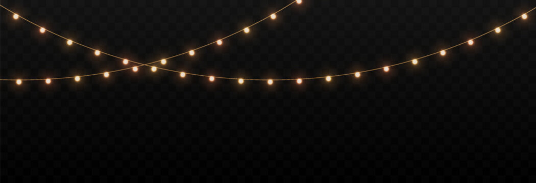 Vector Christmas lights. Christmas garland PNG. Christmas light PNG. Christmas decoration, LED lamps.