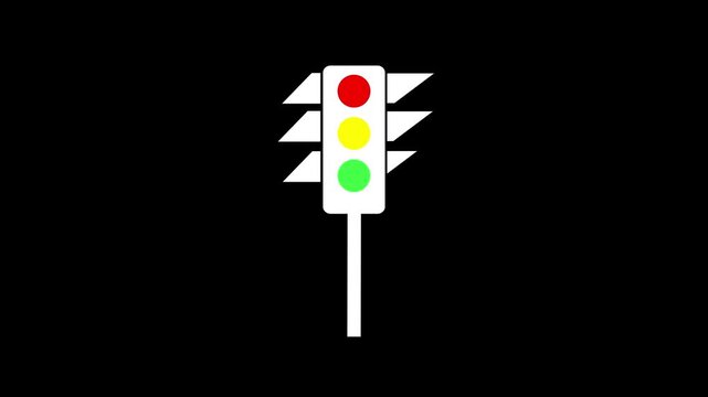 Three Color Traffic Signal with Directional Roadway Markings.