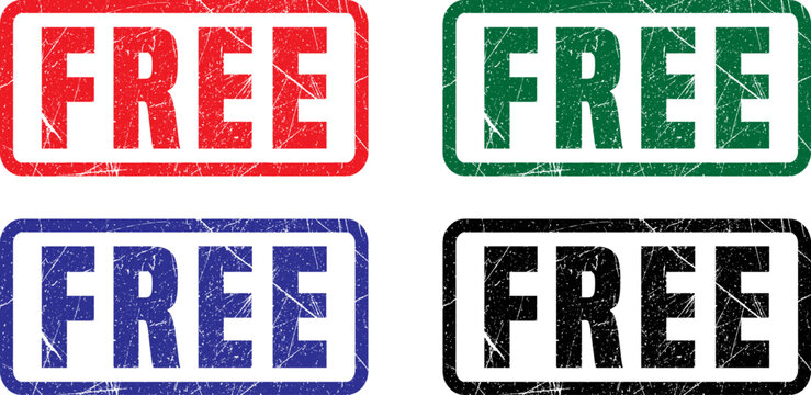Set of four colored free rubber stamp vector illustrations