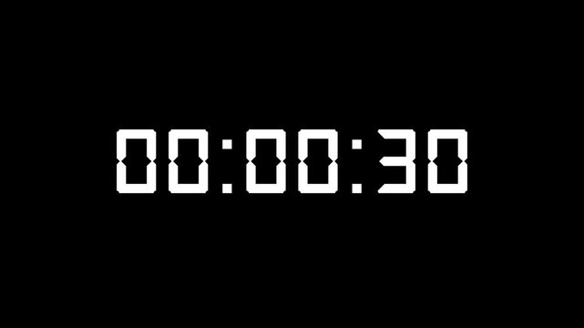 Digital 60 Second Countdown Timer Animation on Black Background
