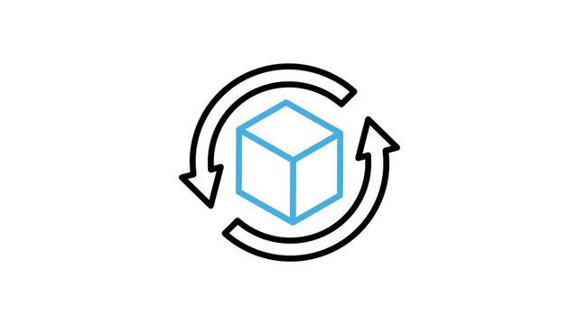 Package box return process icon animation. Animated cardboard, product, parcel, gift, container with arrow video loops for delivery, shipping, shipment, packing, distribution. Motion graphics