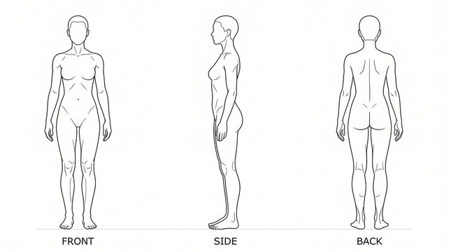Female human body figure outline showing front side and back views for reference.