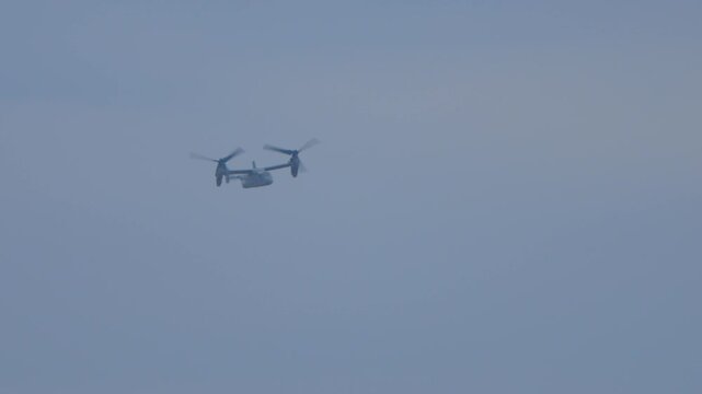 Osprey military plane flying in slow motion