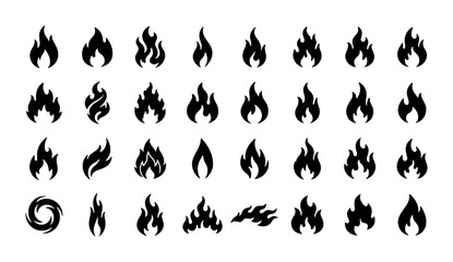 Fototapeta premium Fire flame icons set with various shapes for heat and energy concepts, graphic resources