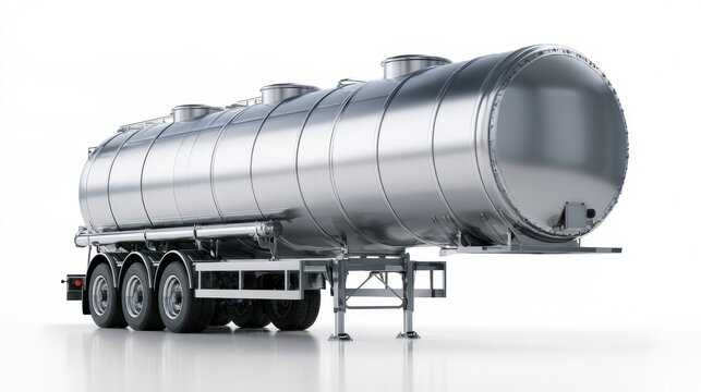 Isolated aluminum tanker trailer in studio lighting - 3D illustration