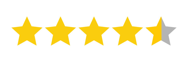 Fototapeta premium Four and a half yellow stars rating icon isolated on transparent background, for user feedback