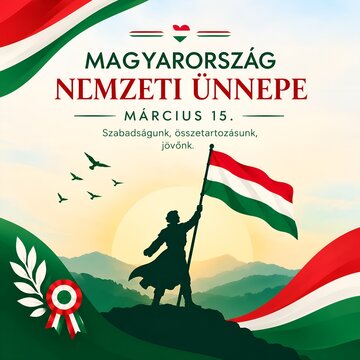 Hungarian flag hero raising on national holiday