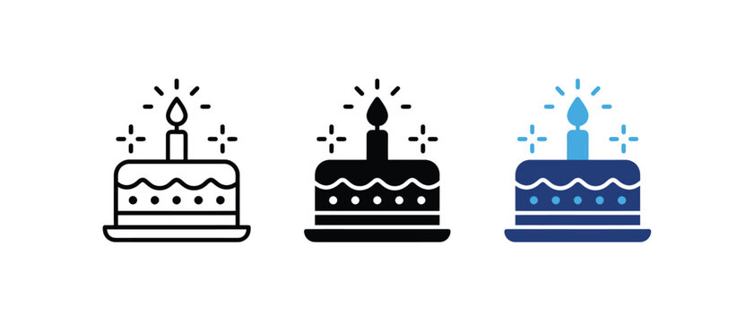 Birthday cake aur celebration candle icon, party dessert aur anniversary symbol, cake sign, celebration graphic. Vector illustration.   