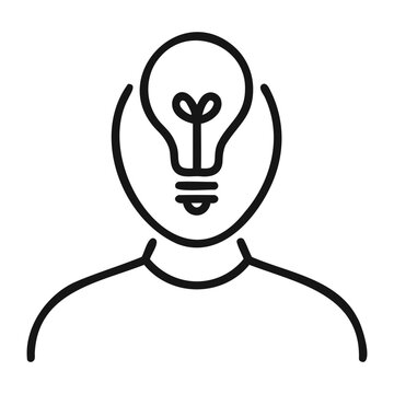 Creative thinker icon with light bulb inside head outline representing innovation and insight.
