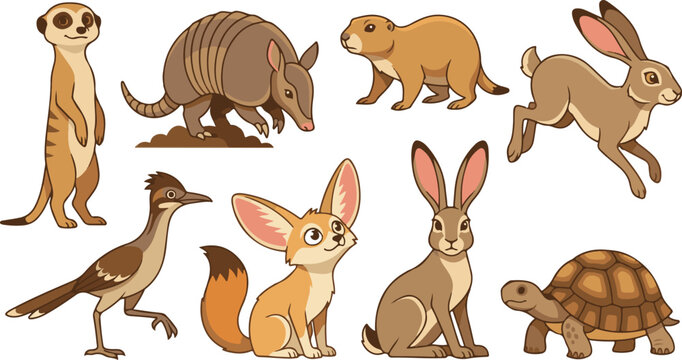 Cute Australian wildlife animal collection featuring meerkat armadillo wombat hare emu jerboa kangaroo and tortoise