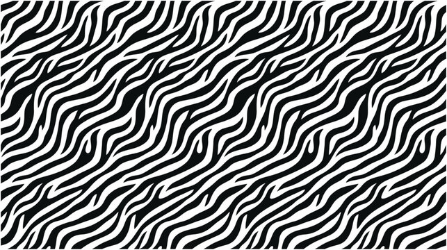 Abstract Black and White Wavy Diagonal Pattern, Zebra and Tiger Stripe Inspired Animal Print Vector Background