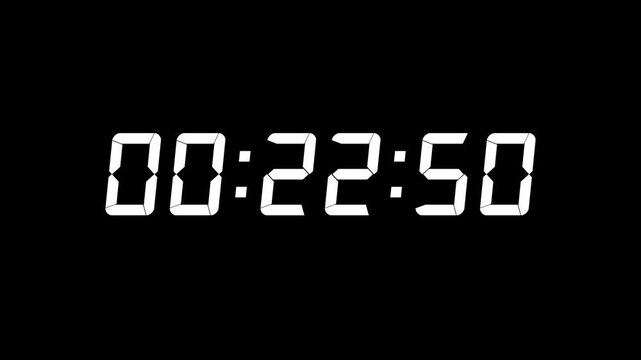 Digital 45 Second Countdown Timer Animation on Black Background
