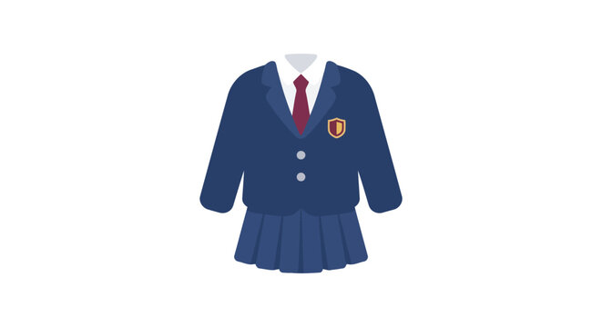 School uniform with blazer shirt and skirt presented on a white background