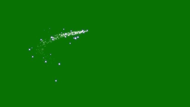 Retro twinkle star line effect with sparkling dust, glowing trails and white shimmer particles, seamless magical animation on green chroma background for 4k video effect
