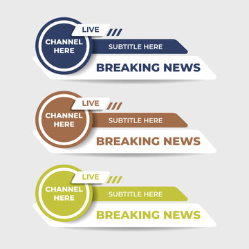 Modern Breaking News TV Broadcast Lower Third Banner Template Set Vector Design with Live Badge
