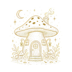 Obraz premium PNG Whimsical golden mushroom house illustration